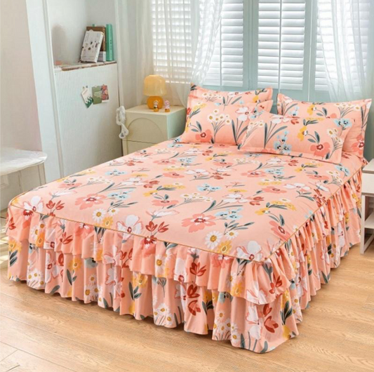 Floral Print Bed Skirt & Pillowcase