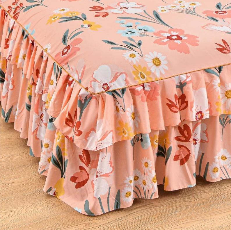 Floral Print Bed Skirt & Pillowcase