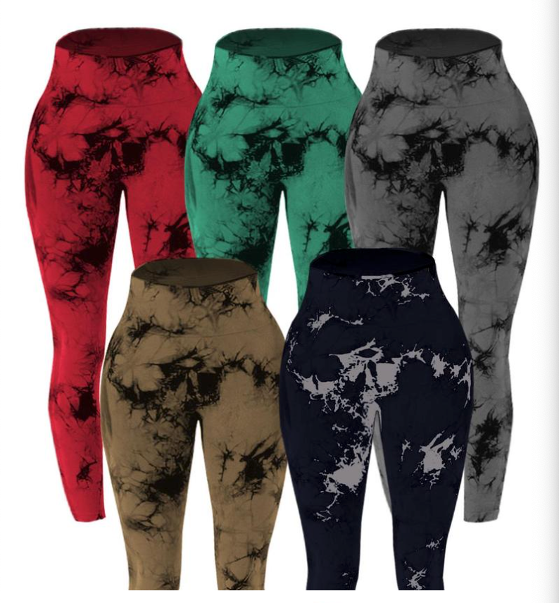 Women's Dye Print High Waist Sports Leggings 5pcs Set