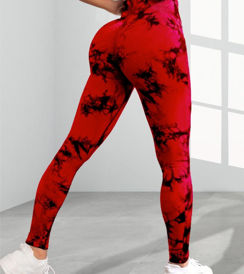 Women's Dye Print High Waist Sports Leggings 5pcs Set