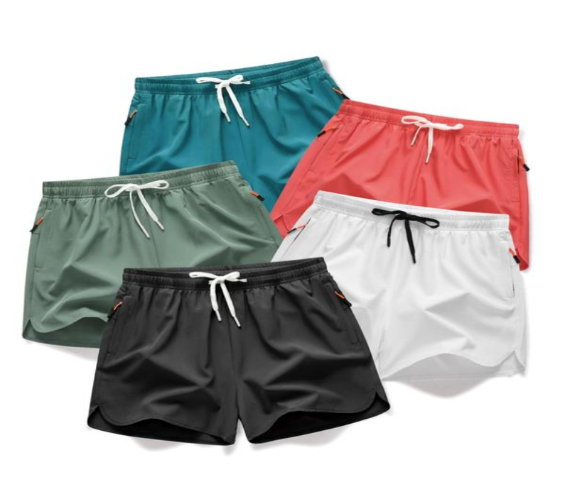 Men's Solid Drawstring Zipper Pocket Shorts 4pc Set