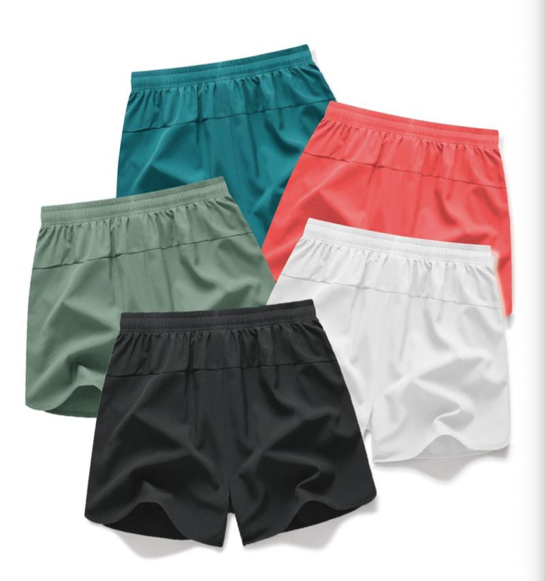 Men's Solid Drawstring Zipper Pocket Shorts 4pc Set