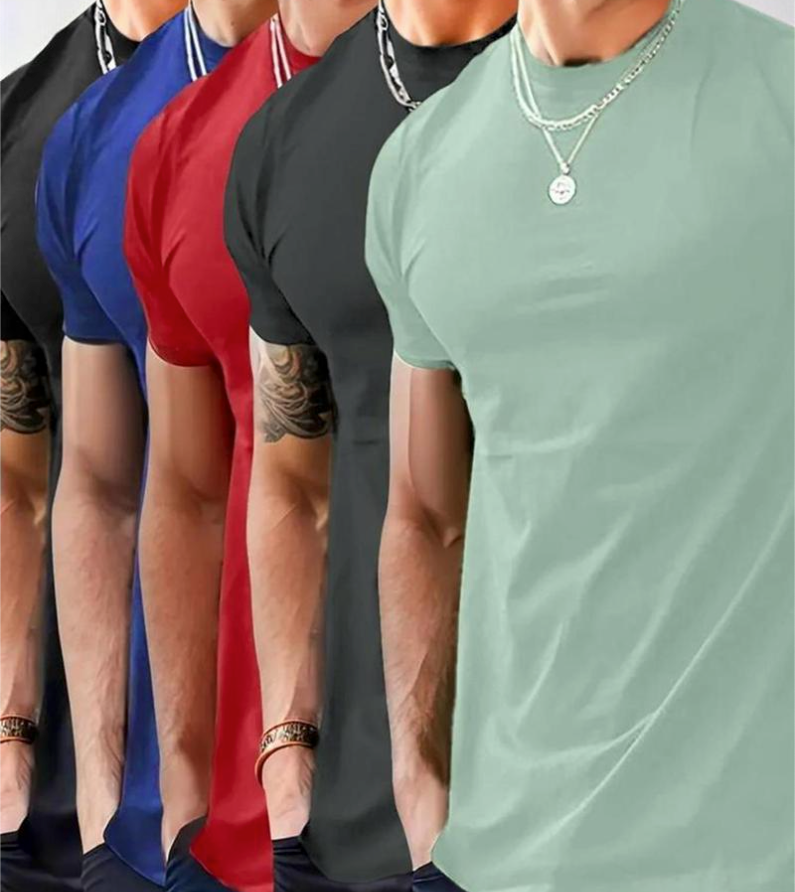 Men's Regular Fit 5pc Plain Round Neck Tee, Summer Outfits, Casual Solid Short Sleeve T-Shirt for Summer, Men's Top for Daily Streetwear