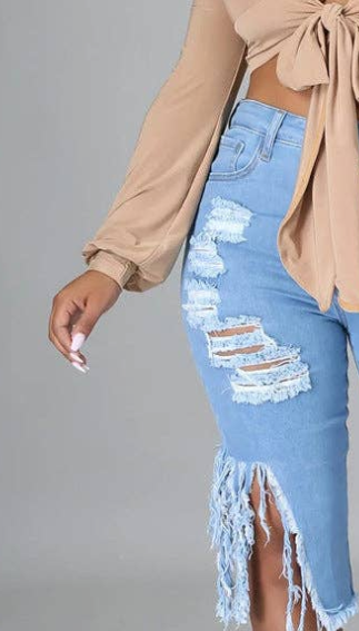 Women Ripped High Waist Fashion Jeans