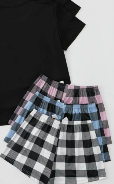 Women's Plaid Print Bow Decor Pyjama Set