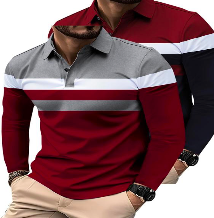 Men's Color-block Print Button Front Polo Shirt Set of 2