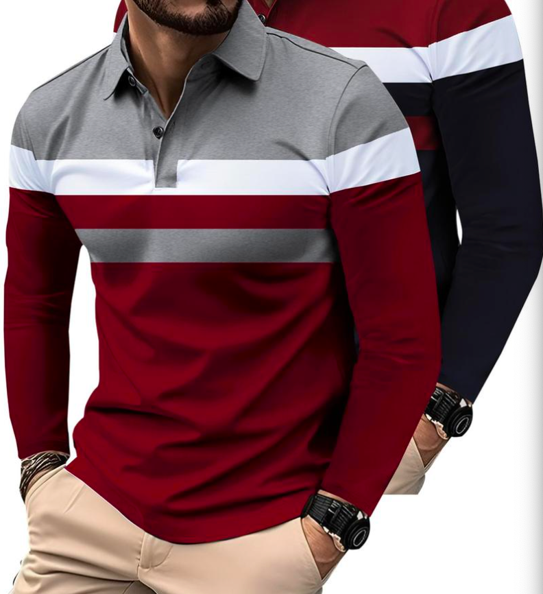 Men's Color-block Print Button Front Polo Shirt Set of 2