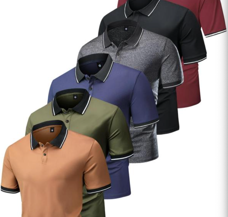 Men's Button Front Short Sleeve Polo Shirt Set of 6