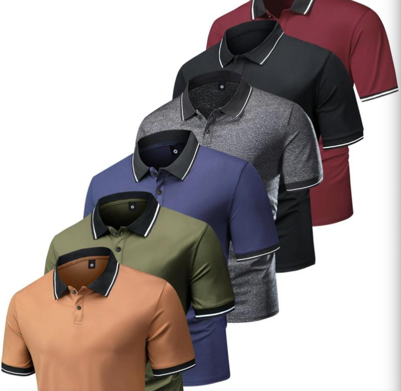 Men's Button Front Short Sleeve Polo Shirt Set of 6