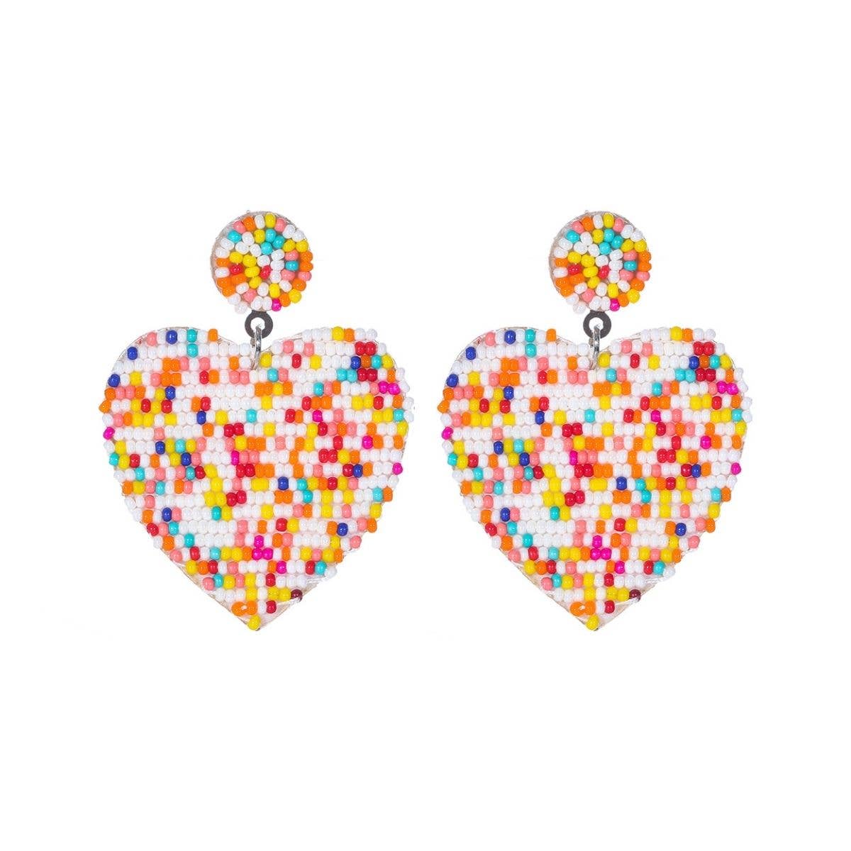 Seed Bead Candy Heart Earrings