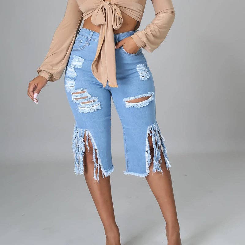 Women Ripped High Waist Fashion Jeans