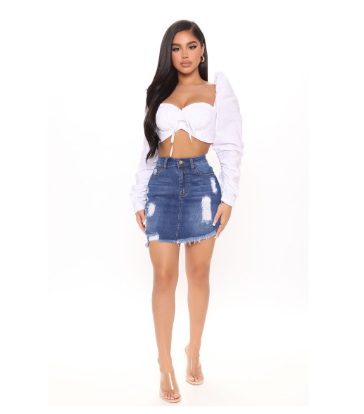 High Waist Denim Skirt Hand Frayed